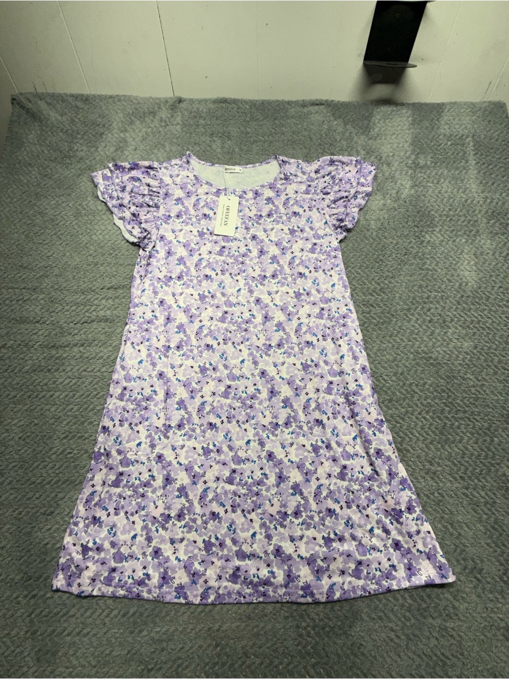 Floral Purple Casual Women's Dress with Flutter Sleeves